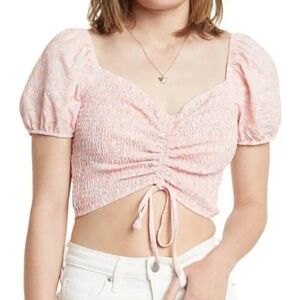 Elodie peach rouched smocked floral print crop top size large